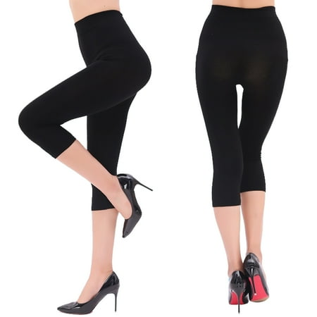 Capri Spandex Tie - Women's High Waist Seamless Stretchy Spandex Yoga Pants Opaque Capri Leggings Jegging Black Size S-3XL