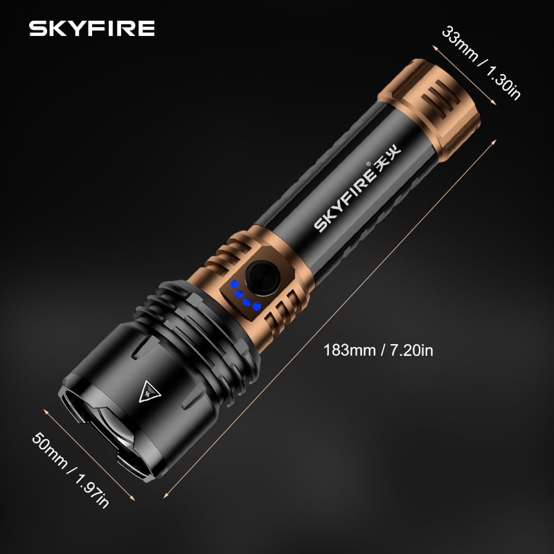 SKYFIRE Adjustable Focus LED Flashlight 5 Modes 16Hr Runtime Camping Home