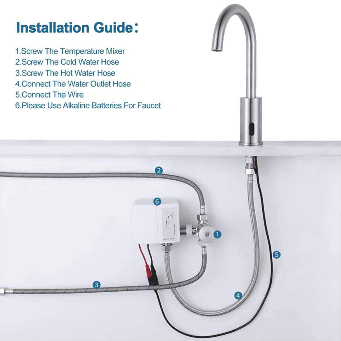 WOWOW Touchless Bathroom Faucet Automatic Bathroom Sink Faucet  Single Hole