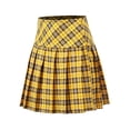 thumbnail image 2 of A2Y Women's Check Plaid Ponte Zipper School Uniform Pleated Mini Skirts Yellow L, 2 of 3