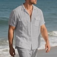 thumbnail image 7 of Men's Summer Linen Shirts Casual Short Sleeve Button Down Solid Color Blouse Beach Vacation Essentials, 7 of 7