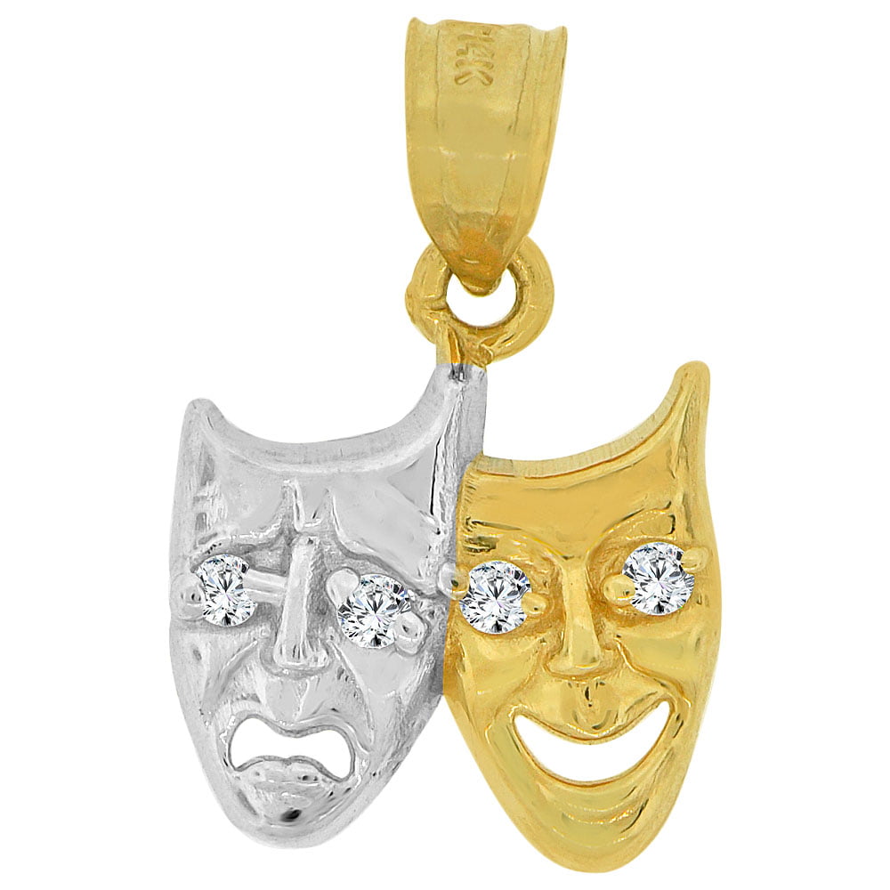 24mm Cry Later Pendant Laugh Now Silver Yellow Plated Drama Mask 
