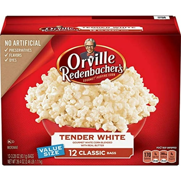 Orville Redenbachers Tender White Popcorn, 39.40 Oz, 12 Ct