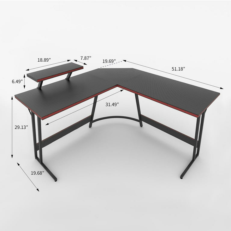 LACOO Gaming Desk L-Shaped Carbon Fiber Surface Gaming Corner Desk Table,  Black