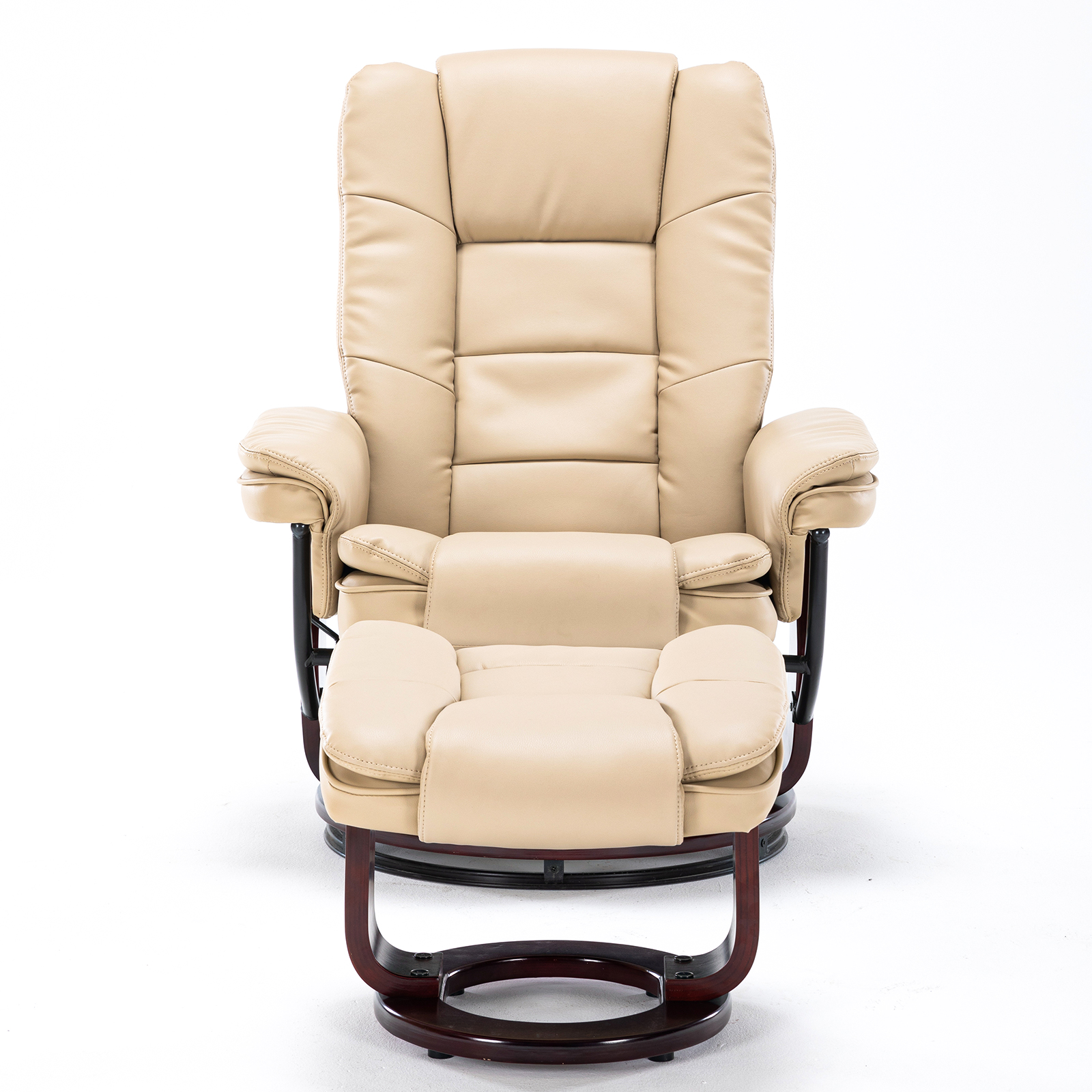 32'' Wide Manual Swivel Standard Recliner with Ottoman,Faux Leather,Beige