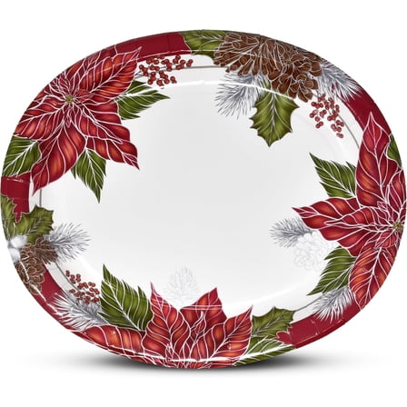 Gift Boutique 50 Count Christmas Oval Paper Plates Platters Holiday Disposable Kitchen Set Large Dishes Tree Santa Trays Serving Dish Candy, Cookie Dinner Ornament Design Party Bulk Sturdy Platters
