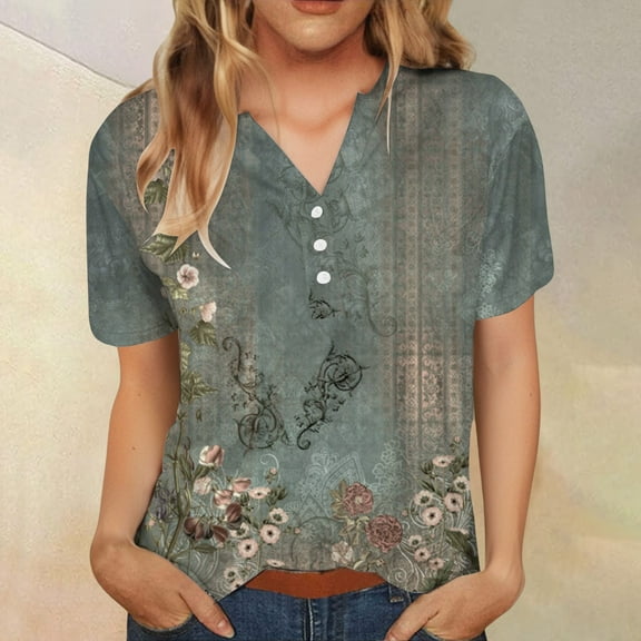 Womens Tops Women's Long Printed Spring/Summer Round Neck T Shirt Shirts for Women