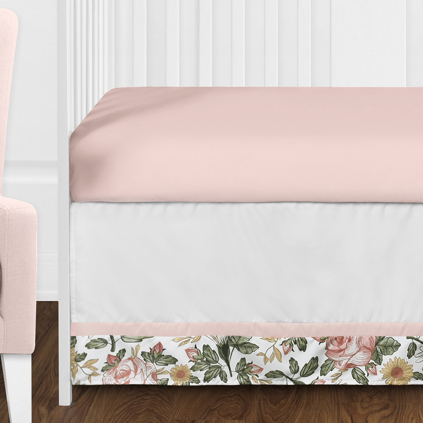 Sweet Jojo Designs Vintage Floral Pink Green and Yellow 11 Piece Crib Bedding Set