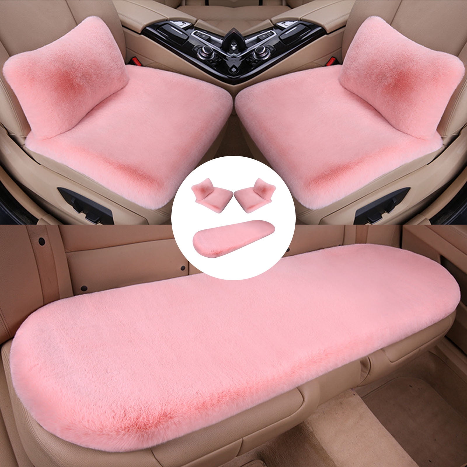 geerera 5Pcs Car Front Rear Seat Cushion with lumbar pillows, Soft Warm Winter Auto Seat Cover, Vehicle Seat Protector Pad With Non-Slip Backing, Car Accessories for Home and Office Chair