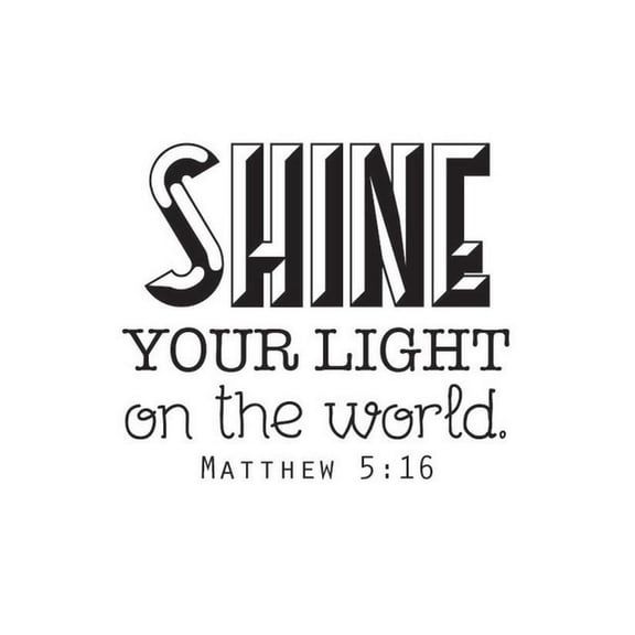 Vinyl Wall Decal: Matthew 5:16 - "Shine Your Light on the World" | Bible Decals and Wall Stickers | 20"x20" [DS5]