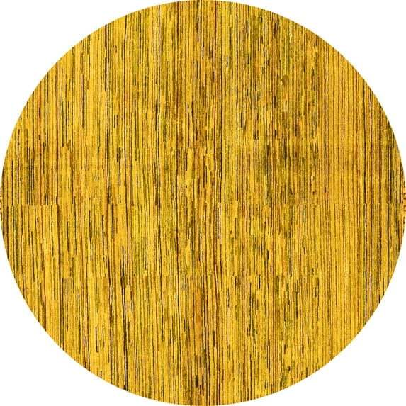 Ahgly Company Machine Washable Indoor Round Abstract Yellow Modern Area Rugs, 3' Round