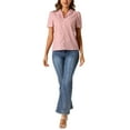 thumbnail image 2 of INSPIRAR CHIC Blusas de Cuello en V para Mujeres Elegantes Casual con Estampado de Cereza, con Solapa Notch, de Manga Corta de Verano, Talla XS, Rosa, 2 of 6