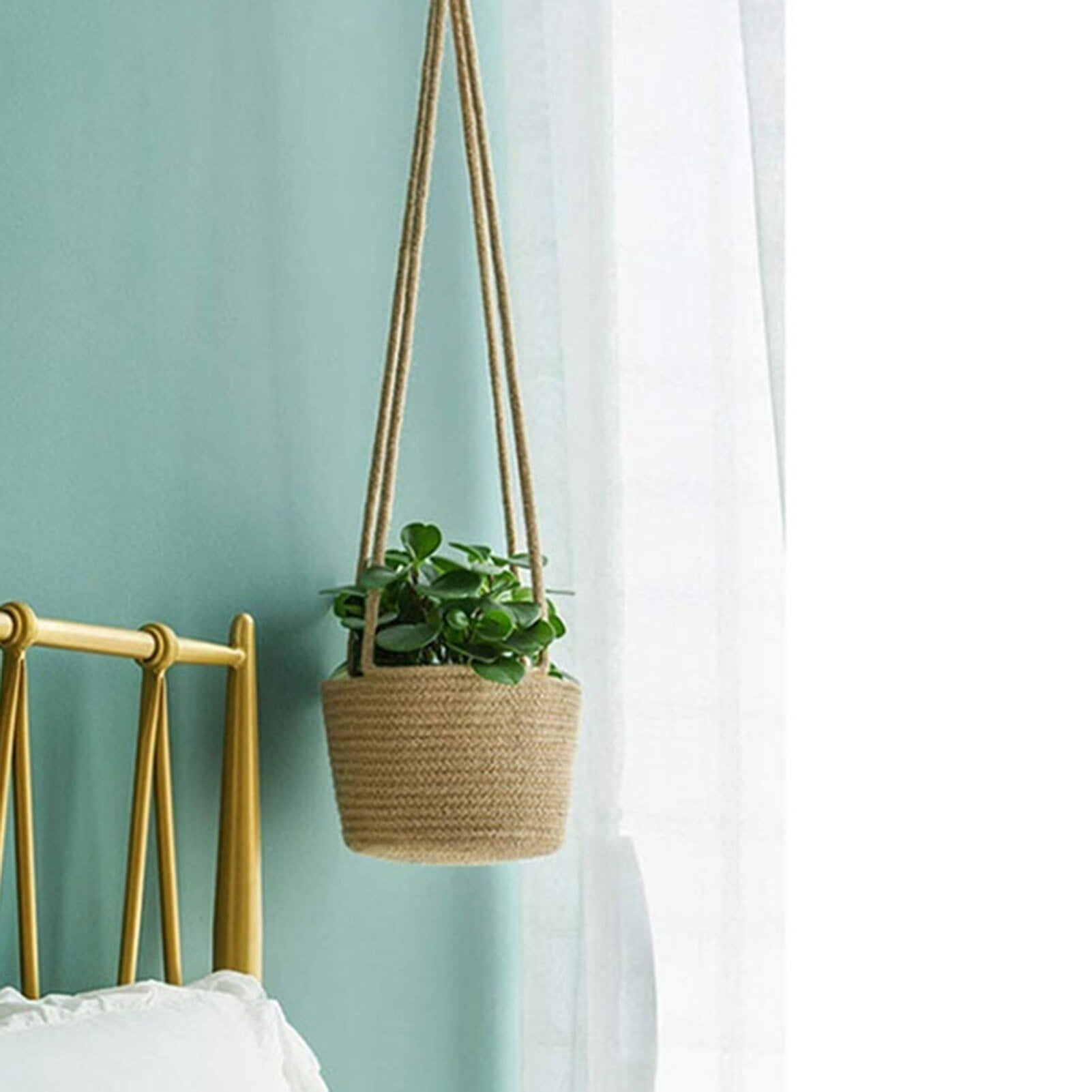 Vjnyvs Jute Rope Hanging Flower Pot Wall Hanging Woven Planter Handmade Cotton Rope Plant Hanger Basket for Home Garden Ornament