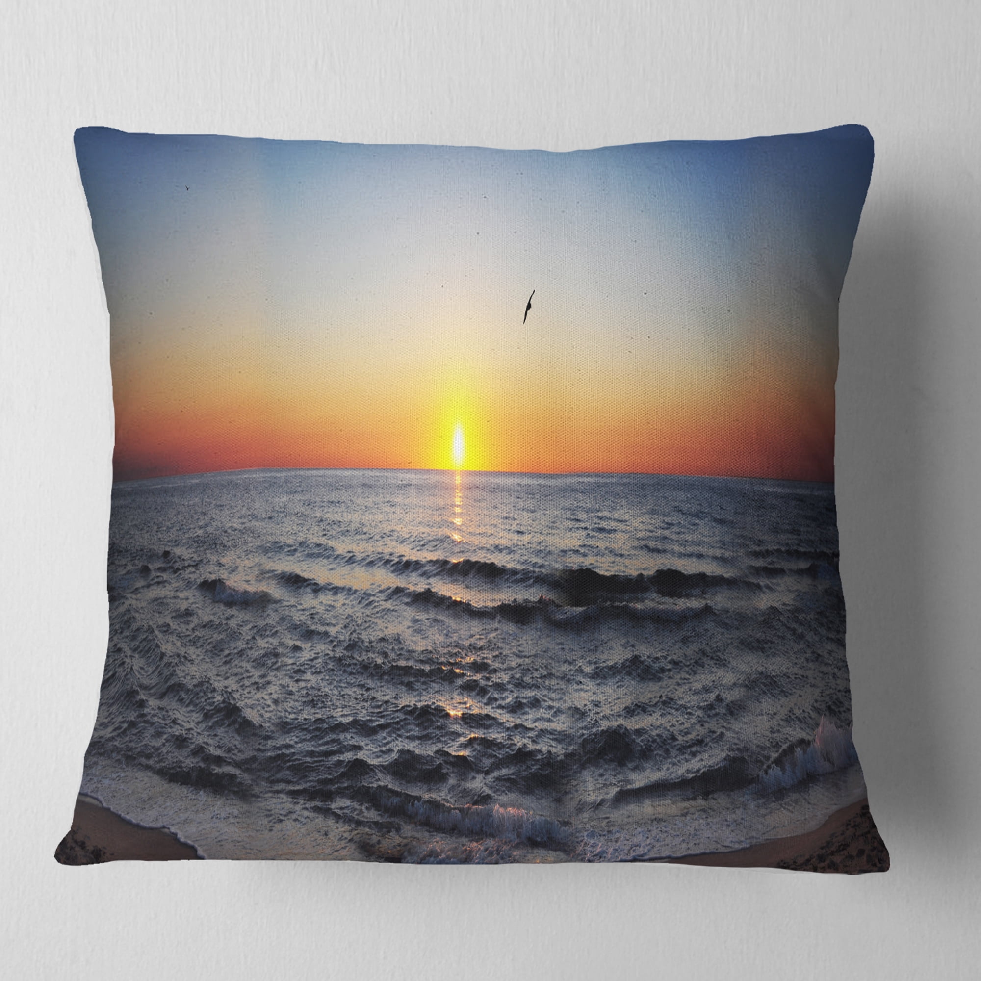 Designart Sunrise at Sea Panorama - Photography Throw Pillow - 16x16