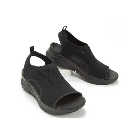 

Kesitin Women s Comfy Anti Slip Hollow Out Wedge Sandals Beach Lightweight On Shoes Black 4.5