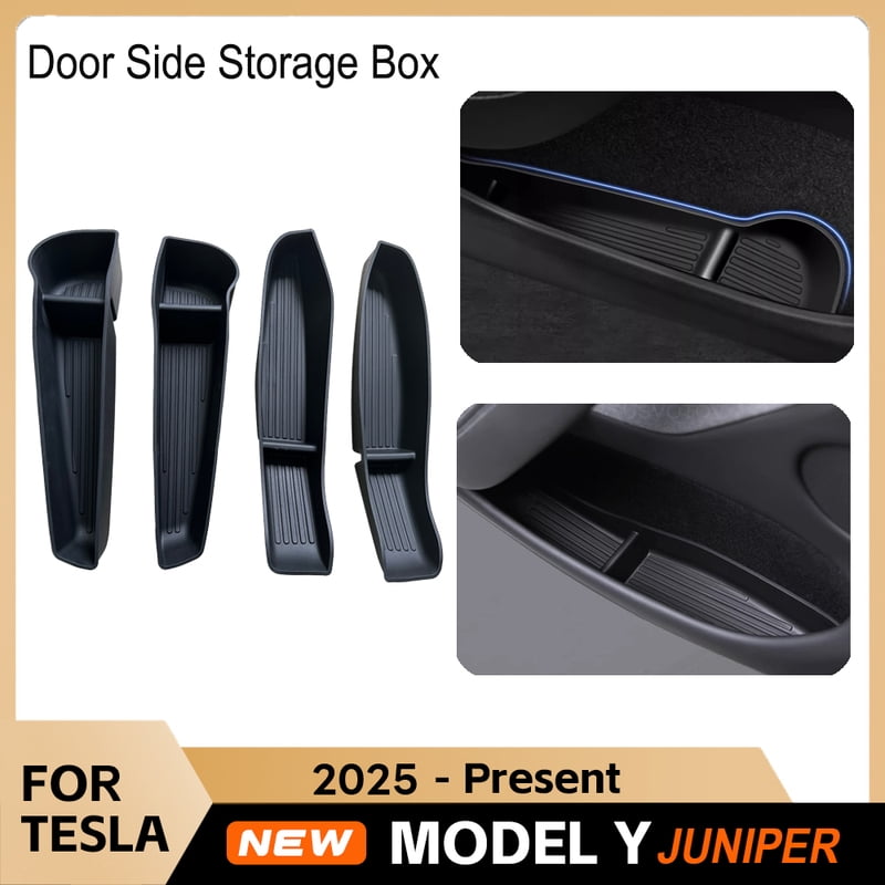 Rongqi fit for New Tesla Model Y 2025 2026 Launch Juniper Car Door Side Storage Box TPE Door Storage Organizer Tray Interior Accessories