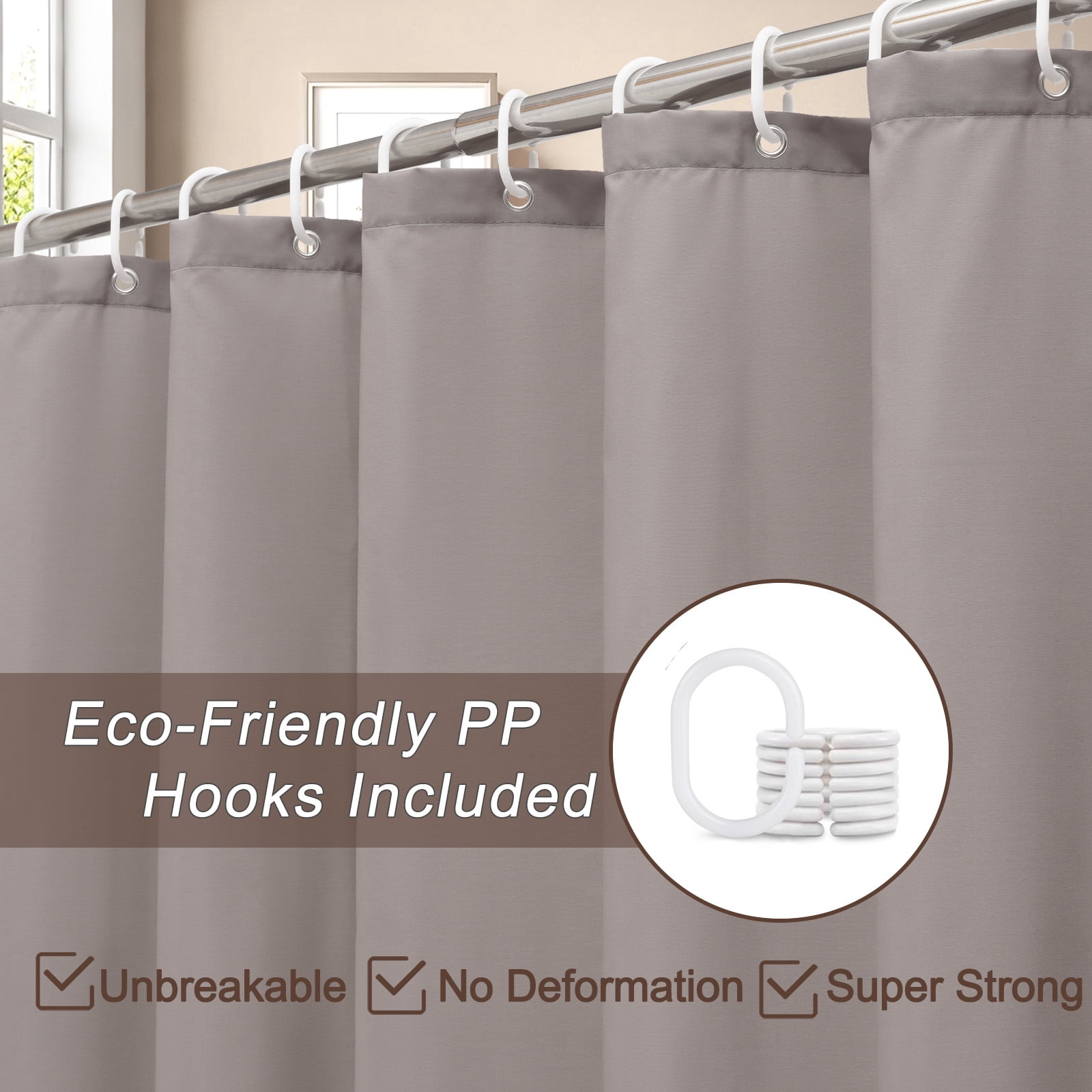 Inosoo Fabric Shower Curtain Liner, 72"W x 84"H Waterproof Shower Liner with Hooks, Extra Long Cloth Shower Curtain, Mildew Resistant & Machine Washable, Chocolate Brown