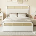 thumbnail image 2 of New Queen Size White Wood Platform Bed – Trundle & 2 Drawers with Rattan Headboard & Plush Cushion | 600LBS Capacity Modern Design, 2 of 10