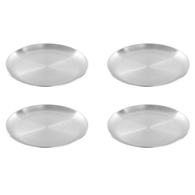4X para Escupir Huesos de Acero Inoxidable de 20 cm, Bandeja Poco Profunda Plateada, Disco de Comedor de Metal, Redondo, Vajilla de Postre