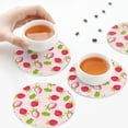 thumbnail image 6 of Bingfone Vintage Hand Drawn Strawberry Leather Drinks Coasters with Set of 6,Suitable for Home Kitchen,Coffee Cup Coasters Home Gift, 6 of 7