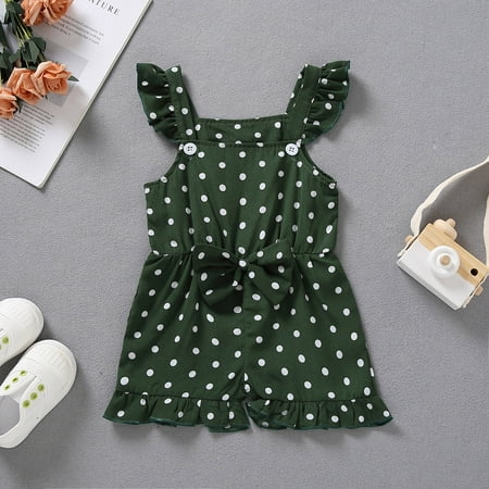 

SELONE Toddler Romper Boys Toddler Clothing 6M-3T Ruffle Sleeveless Printed Toddler Baby Girls Dot Bowknot Suspender Romper Jumpsuit Kids Jumpsuits Everyday Wear Weddings to Holiday Parties Green 100