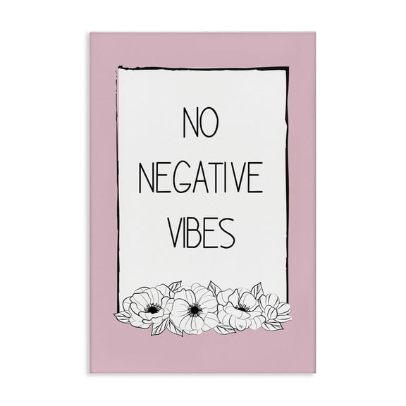 Stupell Industries No Negative Vibes on Pink Plants & Flowers Painting Wrapped Canvas Art Print Wall Art, 16 x 24