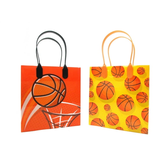 Tiny Mills Basketball Orange Yellow Party Favor Bags Treat Bags with Handles Pack of 12