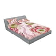 thumbnail image 2 of Ambesonne Ethnic Fitted Sheet & Pillow Sham Set, Swirl Leaf Lines Bohem, Queen, Olive Green Dried Rose, 2 of 2