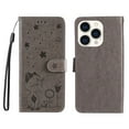 thumbnail image 4 of SaniMore for iPhone 15 Pro 6.1" 2023 Case, PU Leather Skin with Embossed Cat Flip Magnetic Cover Card Slots Kickstand Detachable Lanyard Full Around Wallet Cover for iPhone 15 Pro, Gray, 4 of 6