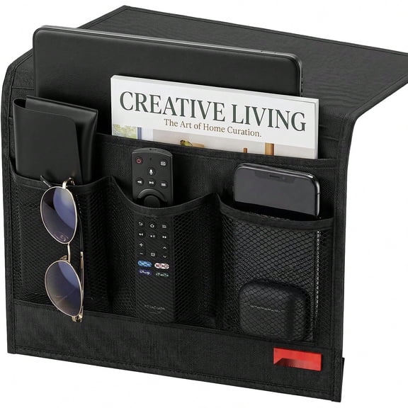 Bedside Caddy, Remote Holder for Bed, Storage Organizer, Black