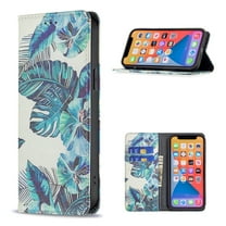 iPhone 13 Mini Wallet Case PU Leather Folio Flip Stand, Allytech Magnetic Credit Card Holder Protective Anti-Scratch TPU Bumper Skin Cover for iPhone 13 Mini 5.4" 2021, Banana Leaf