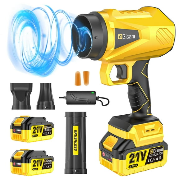 Gisam Electric Brushless Cordless Leaf Blower 800CFM Handheld Leaf Blower with 2 X 4.0Ah Batteries for Patio Cleaning, Lawn Care.Blows Leaves & Dust.Handheld