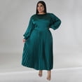 thumbnail image 3 of AURA Plus Size Long Sleeve Pleated Maxi Dress Women Round Neck Elegant Fall Winter Dress, 3 of 7