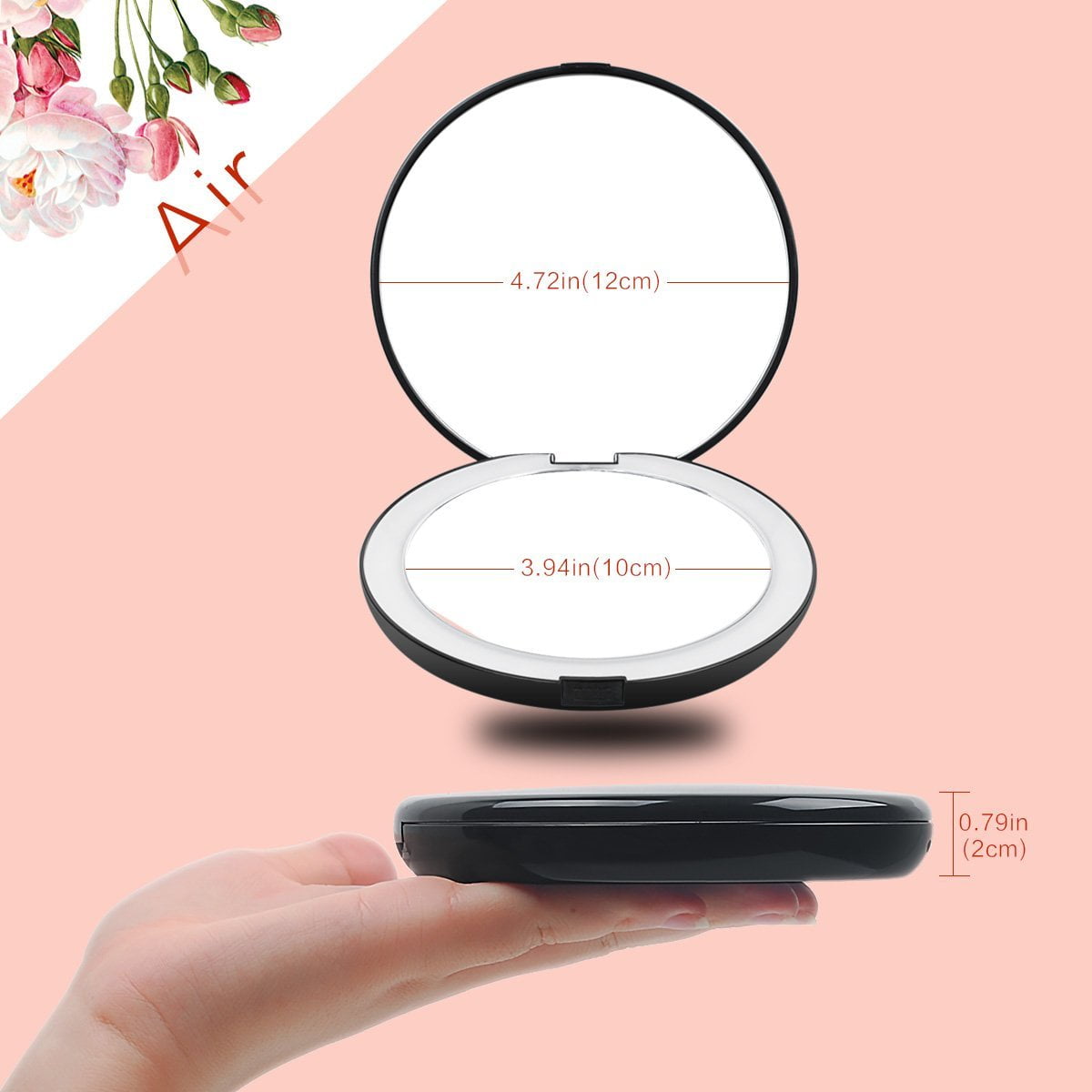 Lighted Travel Makeup Mirror 1x 10x Magnifying Mirror Handheld Folding Compact Mirror With Led Lights For Cosmetic Camping Personal Use And Travel Black 01 Walmart Com Walmart Com
