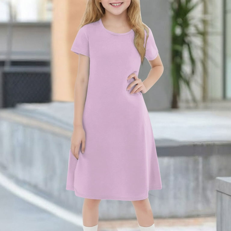 YOUYEDIAN Light Purple Dresses for Teens Crewneck Plain Tshirt Dress 2026  Summer Cute Dresses Short Sleeve a Line Dress,Light Purple 13-14 Years -  Walmart.com