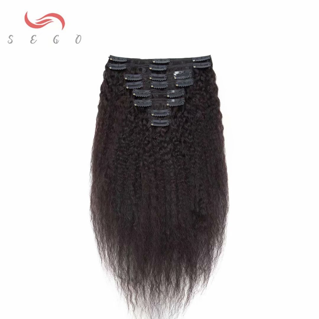 SEGO Kinky Curly Clip in Real Human Hair Extensions Double Weft Remy Full Head Thick Hair Extensions for Women