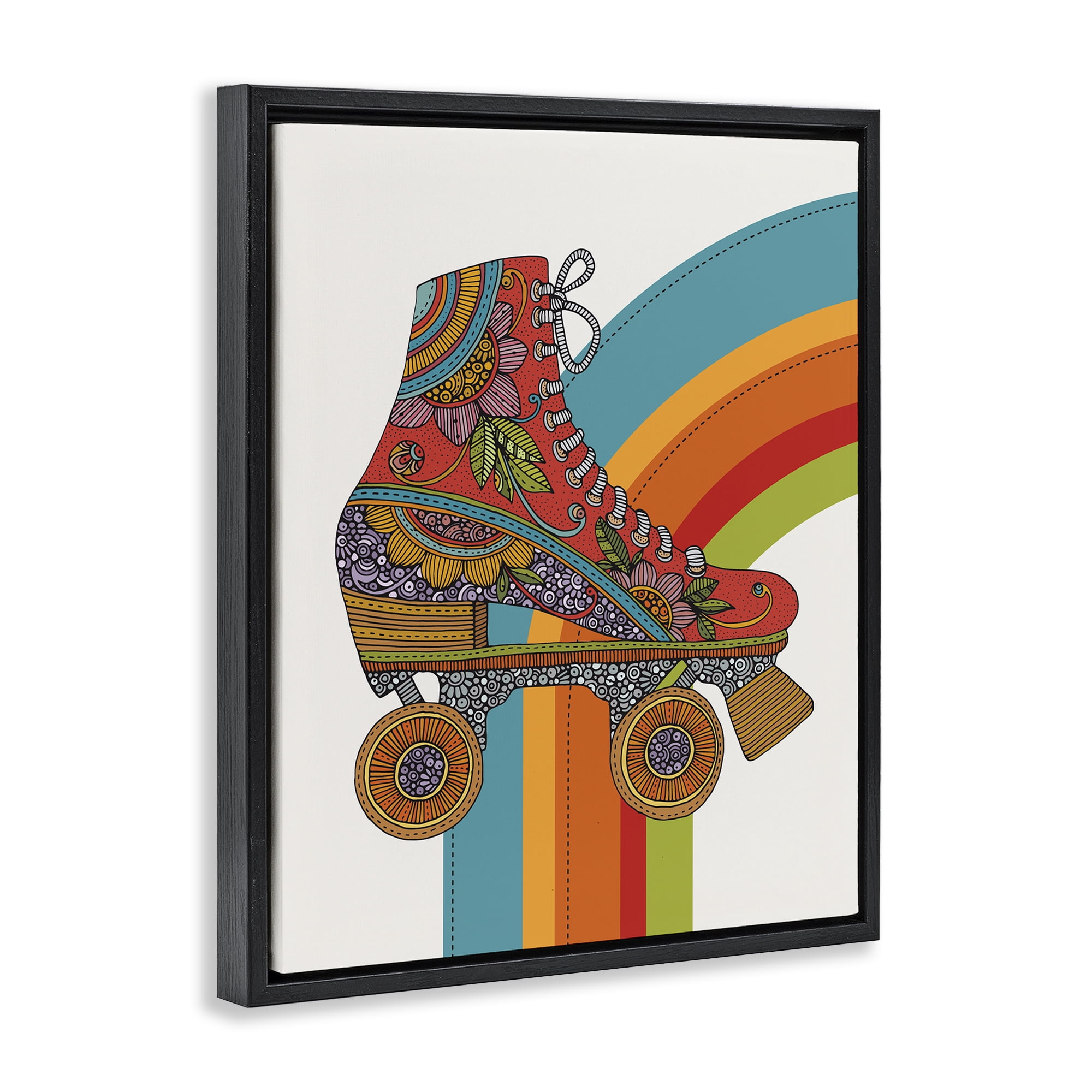 Stupell Industries Vintage Boho Roller Skate Entertainment Painting Black Floater Framed Canvas Art Print Wall Art, 25 x 31