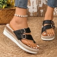 thumbnail image 2 of LOVZFMLL Platform Wedges Sandals for Women Summer Casual Toe Loop Thong Slippers for Beach Comfort Walking Outdoor Open Toe Slip On Black 5.5, 2 of 8