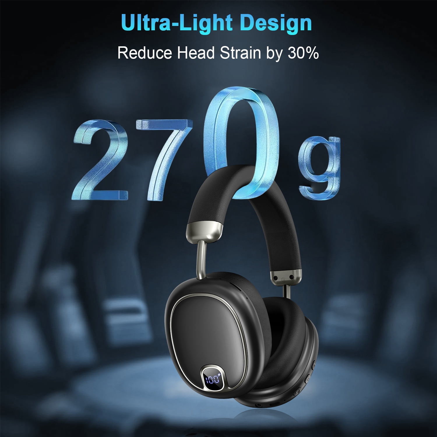 Wireless Headphones, 2.4GHz Bluetooth Headset 5.4 with ANC Noise Canceling Mic, LED Digital Display Wireless Headphones with Memory Foam, 120+ Hours of Playtime Bluetooth Headset for PC/Mobile
