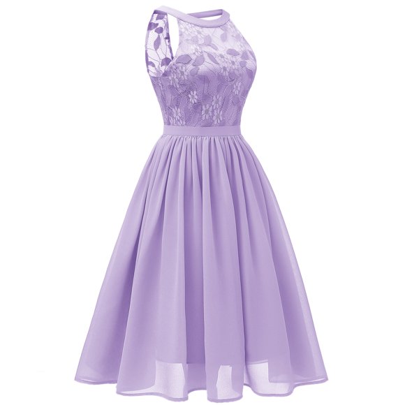 WREESH Women Lace Chiffon Halterneck Large Swing Skirt Party Dress Cocktail Prom Ballgown Vintage Dress