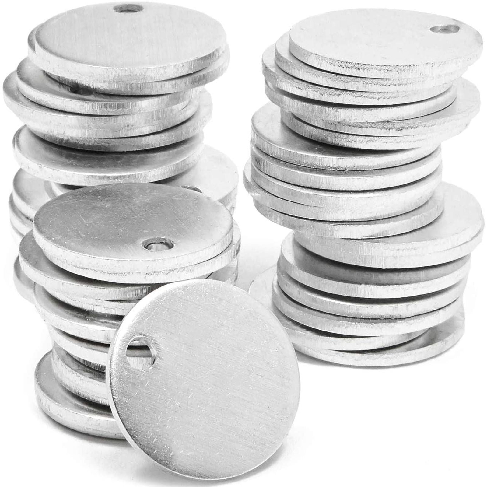 50x Metal Stamping Blanks 0.78 inch Flat Round Aluminum Tags with Hole Silver 