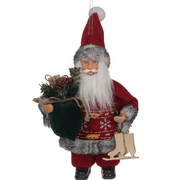 Holiday Time Santa with Gift Bag and Ice-skates Ornament, 9 inches, Red/Green