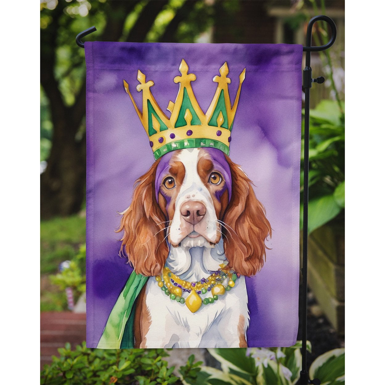 Welsh Springer Spaniel King of Mardi Gras Garden Flag