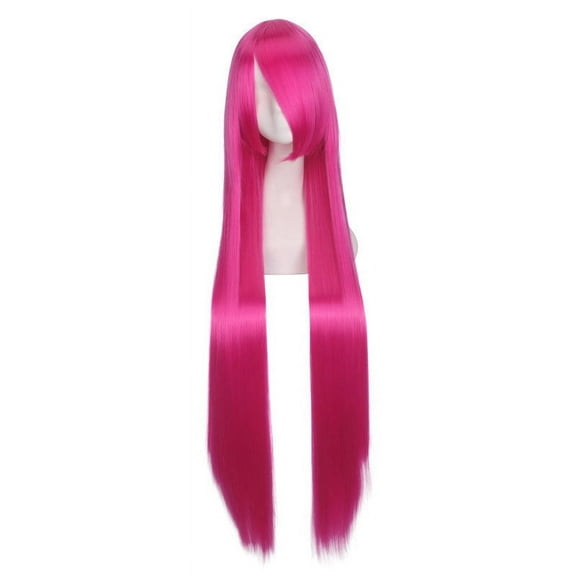 Zhuge 39.4" Long Straight Natural Wigs with Bangs Heat Resistant Synthetic Colorful Cosplay Anime Costume Party Daily Use Wigs for Women,Rose
