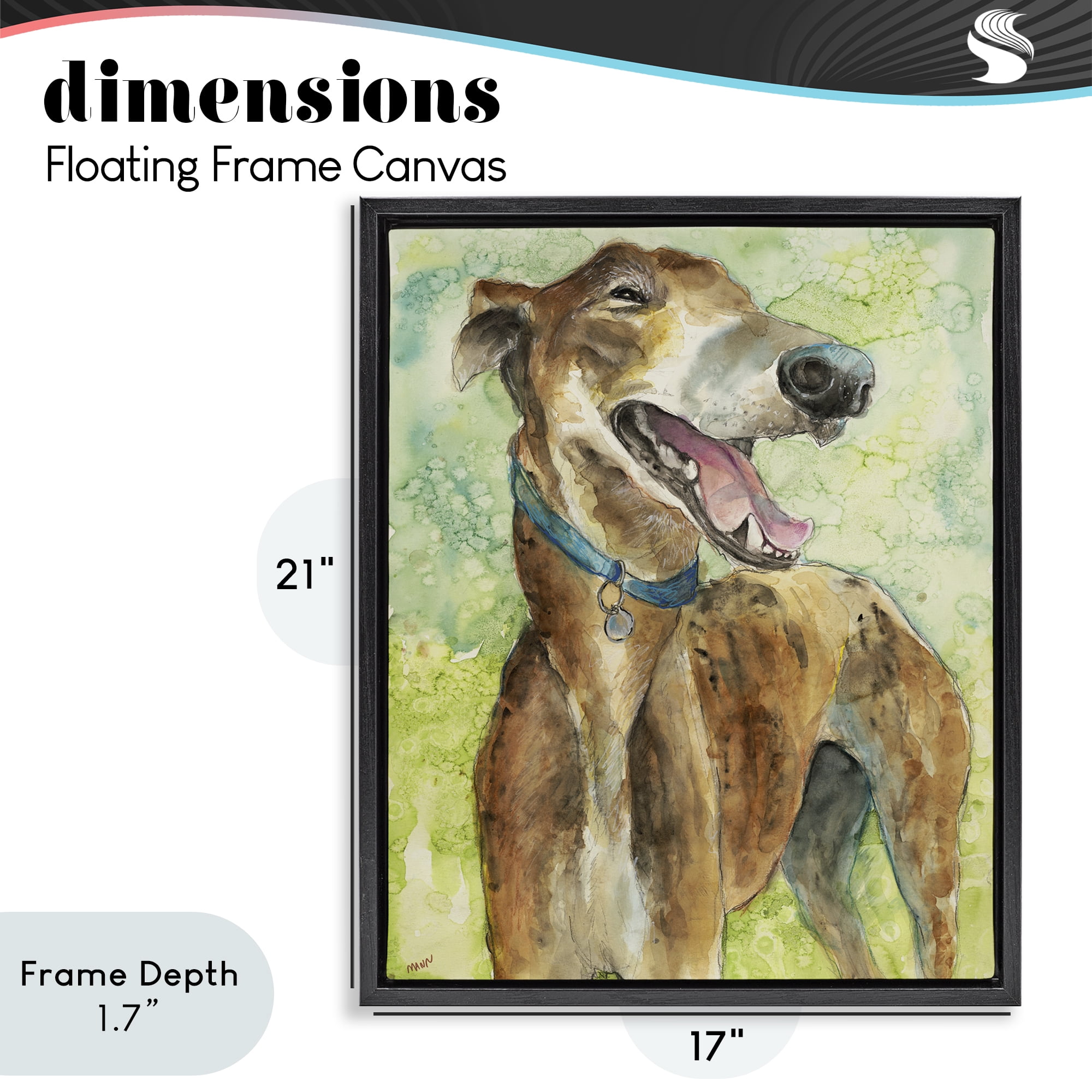 Stupell Industries Greyhound Smile Watercolor Black Framed Floater Canvas Wall Art, design by Patti Mann
