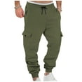 thumbnail image 2 of Ceisia Men Solid Color Fleece Multi Pocket Work Pants Loose Drawstring Gift Elastic Cuff Trousers, 2 of 9