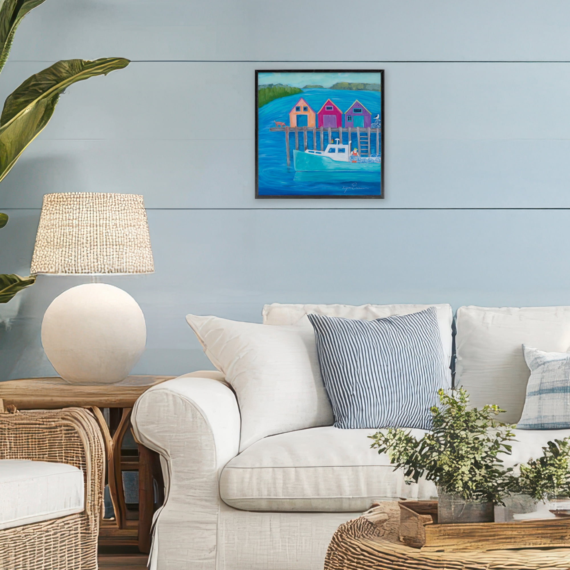 Stupell Industries Work Day at Seaside Village Black Framed Giclee Art, design by Lynn Ericson Fine Art