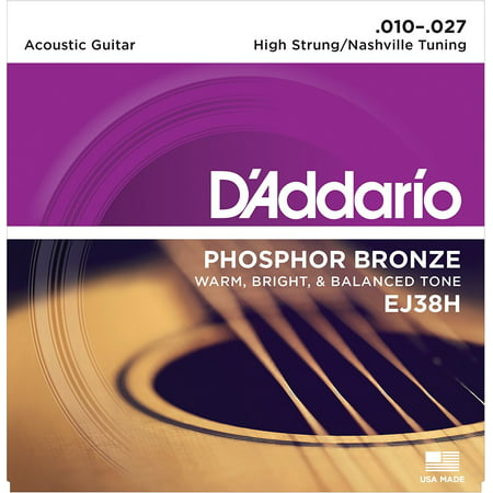 D'Addario EJ38H Phosphor Bronze Acoustic Guitar Strings, High Strung/Nashville Tuning, 10-27, Designed and gauged for High Strung or Nashville.., By DAddario From