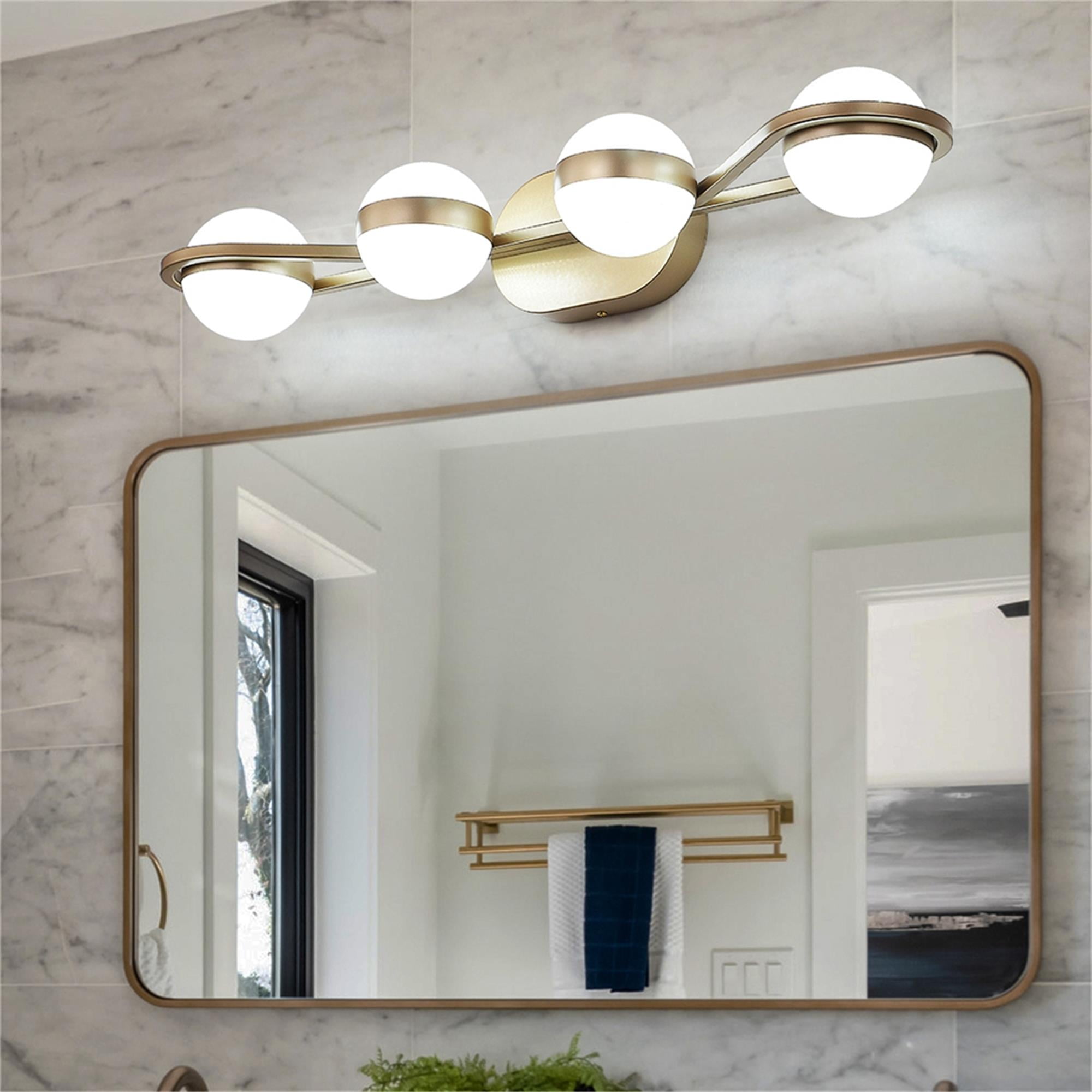 Canddidliike Bathroom Vanity Light Fixtures, 4 LED Bulbs Clear Glass Globe Shades, Gold Bathroom Light Over Mirror, Brushed Gold Canddidliike Bathroom Vanity Light Fixtures, 4 LED Bulbs Clear Glass Globe Shades, Gold Bathroom Light Over Mirror, Brushed Gold