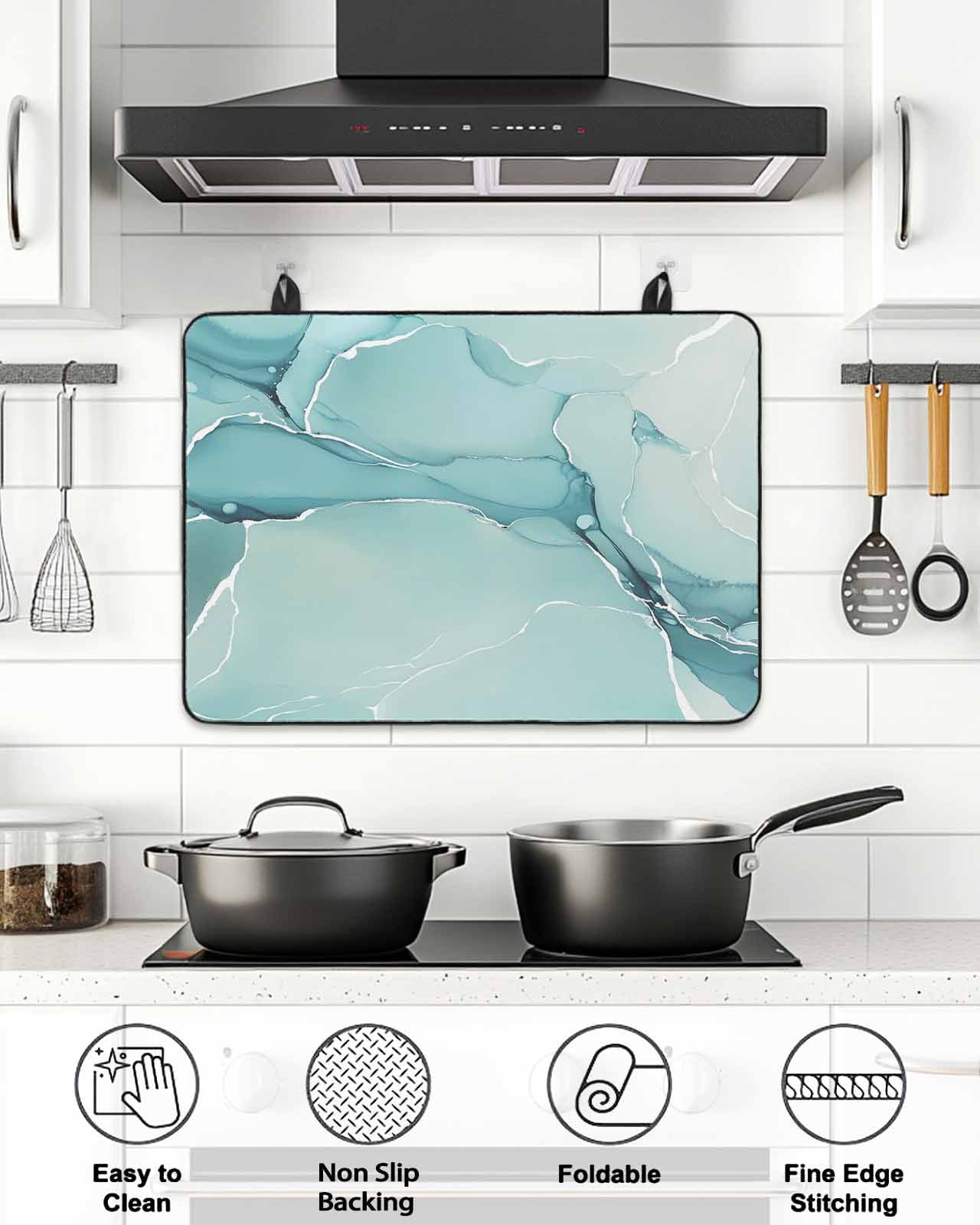 Stove Top Covers for Electric Stove, Turquoise Glass Stovetop Cover Protector, Modern Marble Ink Painting Abstract Art Induction Cooktop Protector Oven Mat for Kitchen Countertop 24"x21"